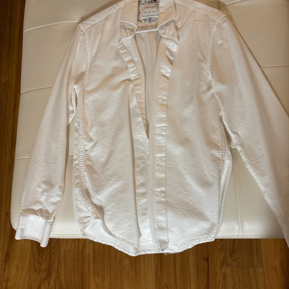 Denim & Flower White Casual Button Down Shirt with Long Sleeves